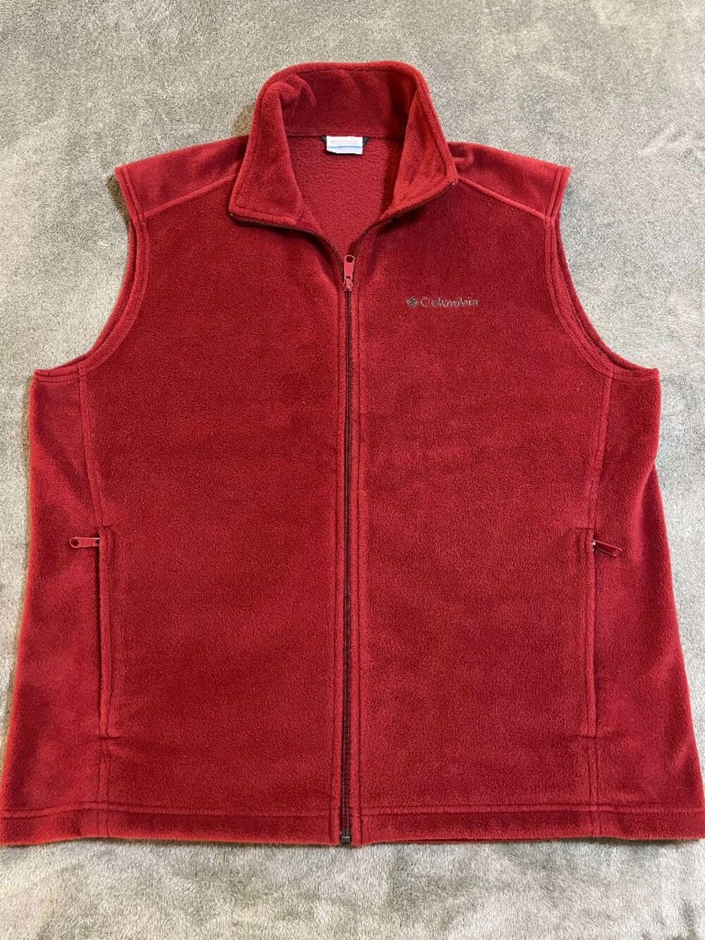 Columbia Vest Mens Large Dk Red Fleece Windbreaker Full Zip Outdoor Hiking